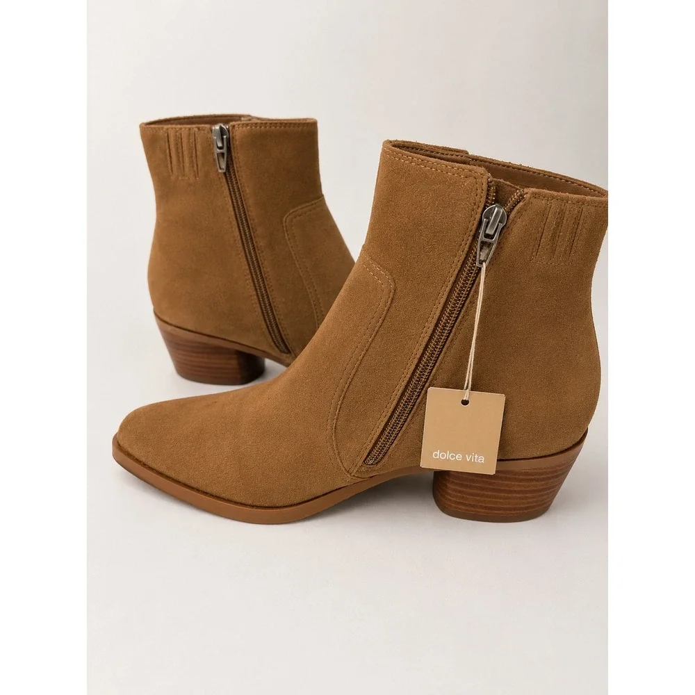 Dolce Vita Fahari H2O Brown Suede Waterproof Square Toe Ankle Boots Womens10.5 M - Picture 3 of 6